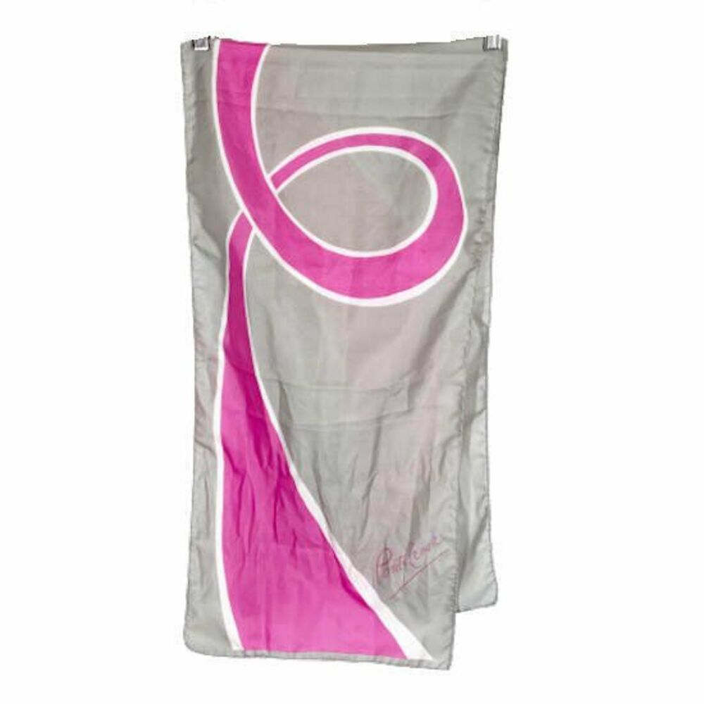 Vintage Ponte Tresa SILK Scarf PINK RIBBON Breast Cancer Grey White Hand Rolled